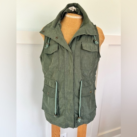 Entro by Anthropologie Green Utility Vest with hood button closure size Small - Picture 1 of 8
